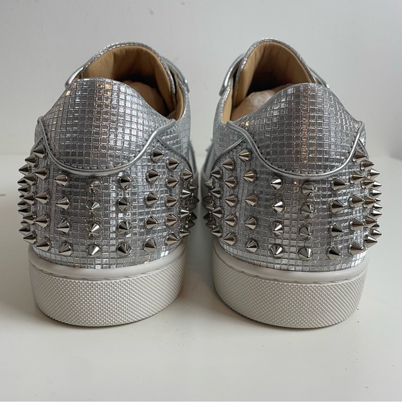 Christian Louboutin Low Sneaker Vieira 2 Spike Men 45.5 Silver Glittered Leather - Picture 8 of 15